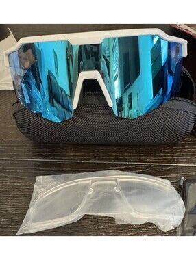 Greentreen Mens UV400 White/Blue Non Slip Sport Sunglasses